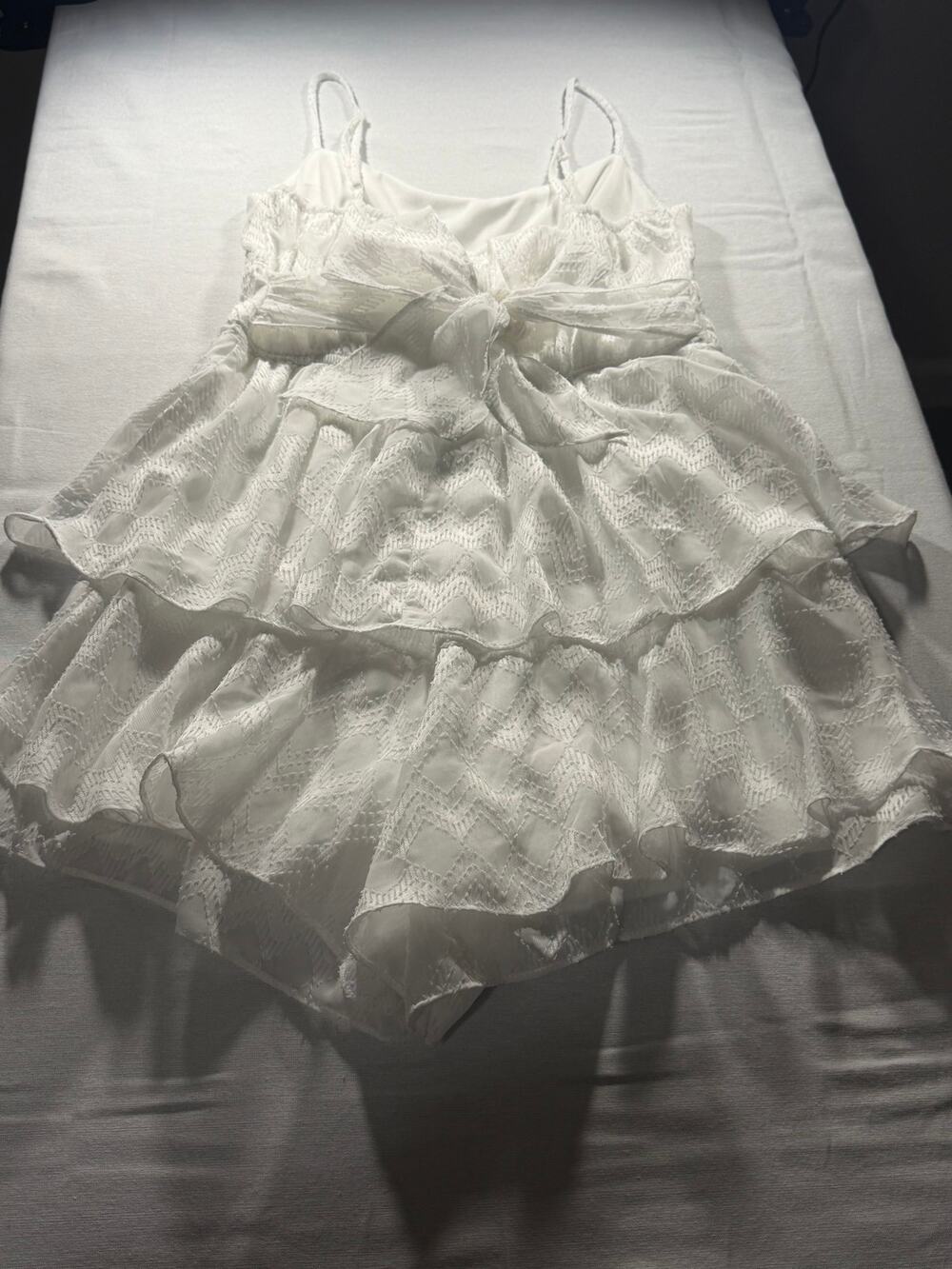 City Vibe Women’s White Ruffle Lace Textured Romper Tie Front Size Small